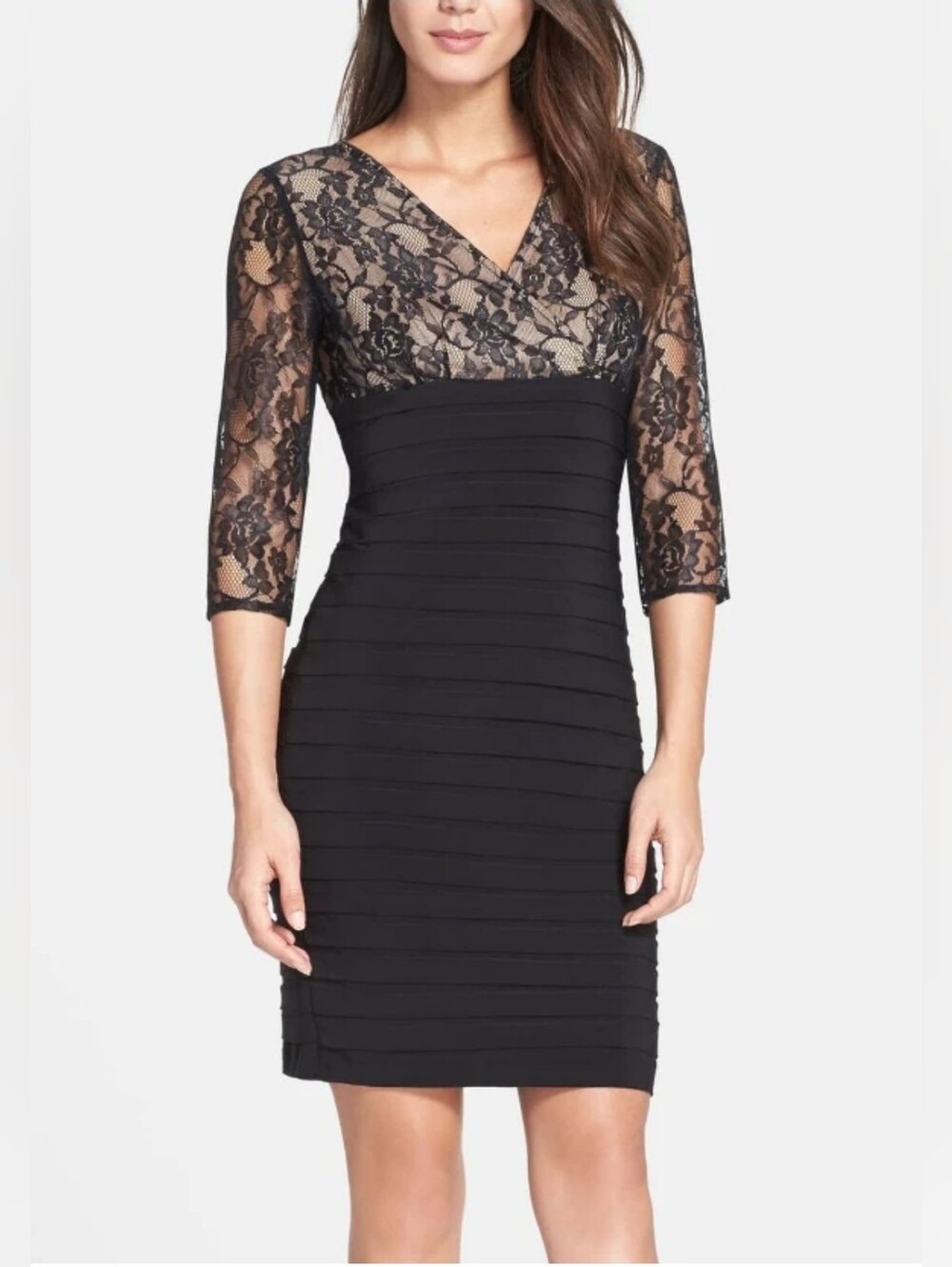Adrianna Papell L41315 Women's Black Lace Bodice Banded Sheath Dress Size 6